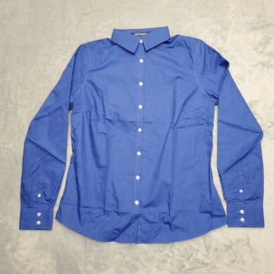 Lands End Shirt Womens 8 Tall Cobalt Blue Long Sleeve Broadcloth Wrinkle Free
