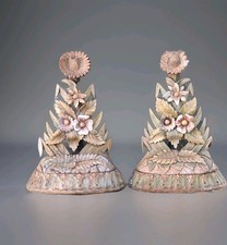 Paire Sculpture ancienne art déco Nouveau Forêt Noire, Bois Sculpté Motif floral