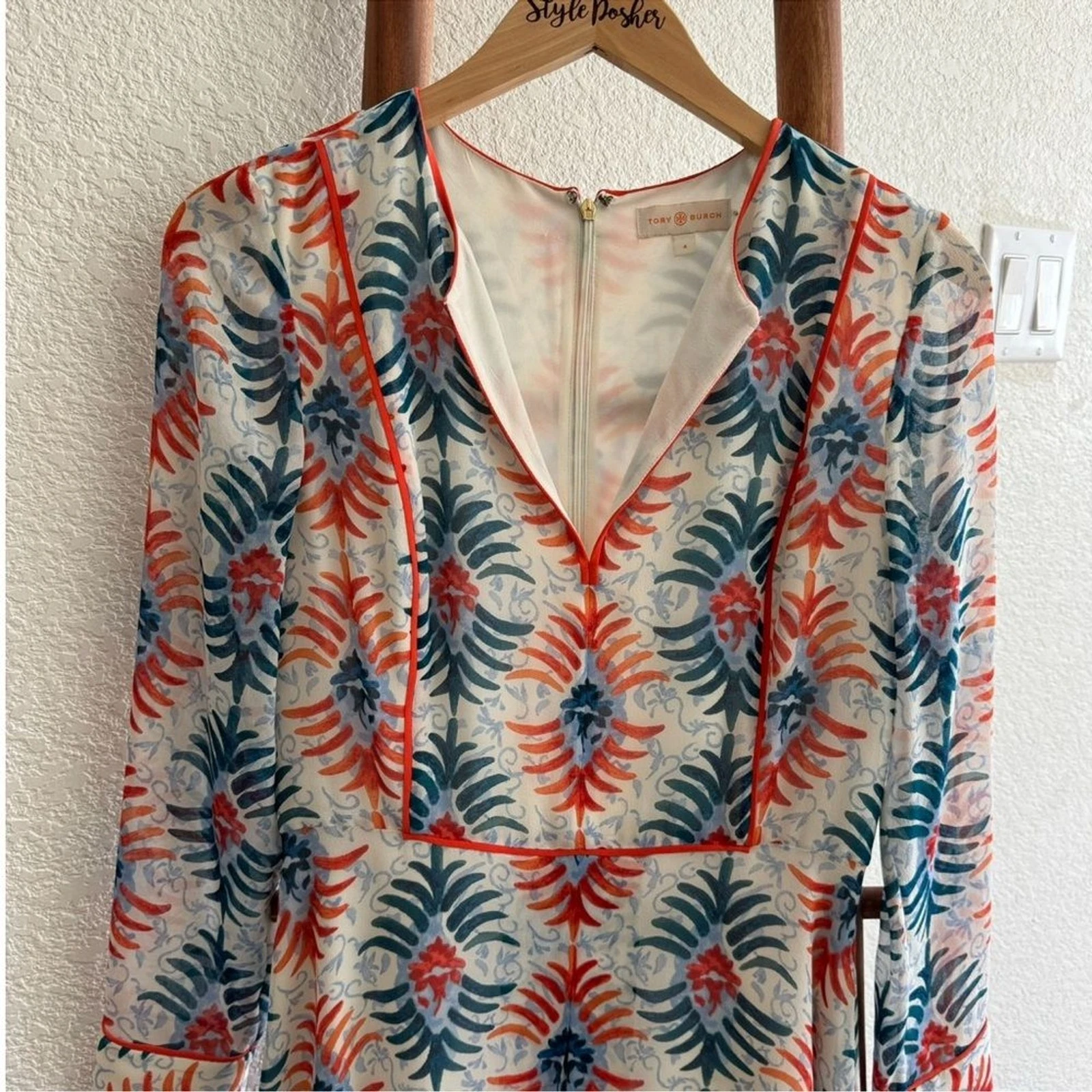 Mini Abito Tory Burch Seta Floreale Arancione Blu Nuovo Taglia 4