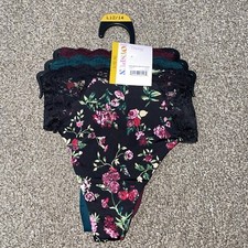 NWT Womens Joyspun Solid/Floral 3 Pack Stretch Thong Panties Size Lg 12-14