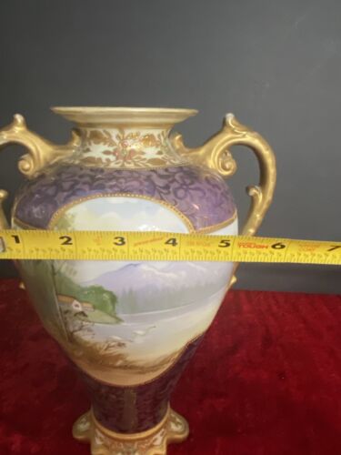 Nippon Hand Painted Enameled Jewels Scenic Double Handled Urn Vase - Picture 9 of 20