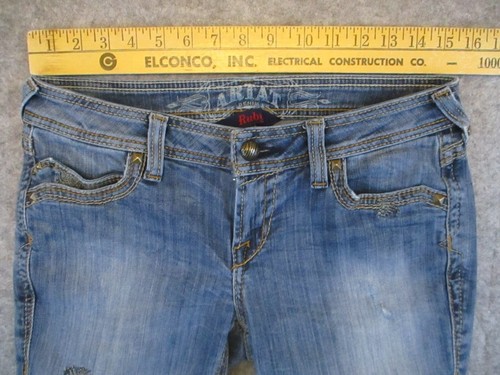 Pantalones de mezclilla Ariat Ruby para mujer 28 azul corte boot tiro bajo tachonado occidental 30x27 - Imagen 12 de 22