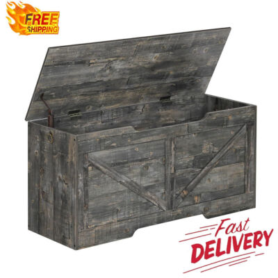 Vintage Wood Toy Box Sturdy Storage Bench W/U-Shaped Cut-Out