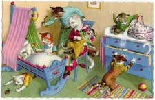 Mainzer - Hartung Cats Postcard 4881 - Newborn in the Nursery - Belgium Printing