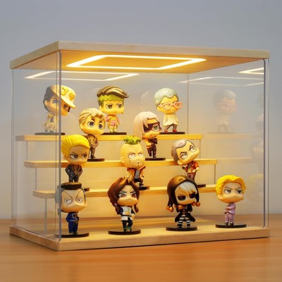 Versatile 4-Tier Acrylic Display Box with Dust Protection & LED Illumination
