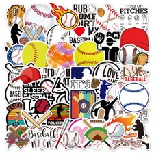 50pcs Baseball Vinyl Sticker Waterproof Decal for Laptop Water Bottle, 151