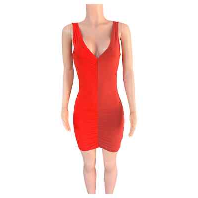 Solid & Striped Red Bodycon Dress Deep V-Neck Sexy Ruched Mini Lucia Size  Small | eBay