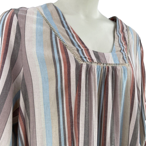 Knox Rose XXL 2XL Dress Boho Flowy Short Pastel Stripe 3/4 Sleeve Linen Blend - Picture 2 of 6