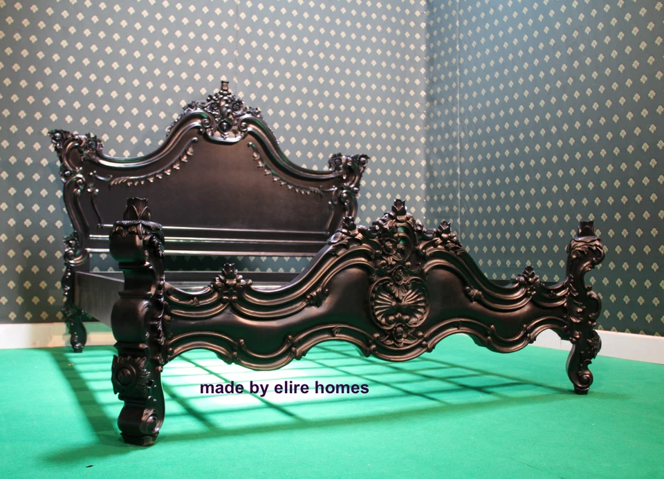 Reino Unido King5' Gótico Negro Diseñador Barroco Estilo Francés Cama Caoba Foto 4 de 4