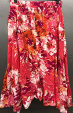 Old Navy Skirt S Red Floral Midi Shark Bite Hem Pocket Flowy Feminine Artsy Boho