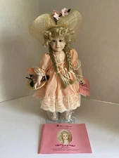 Paradise Galleries Porcelain Doll Jennifer Blonde Braids Bonnet Basket Signd 12"