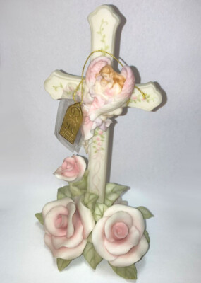 Seraphim Classics Baby Girl Cross Angel Brahms Lullaby Pink Rose Musical Wind Up