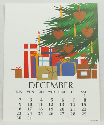 DECEMBER 1989 Presents Vintage Birthday Lithograph Folk Art