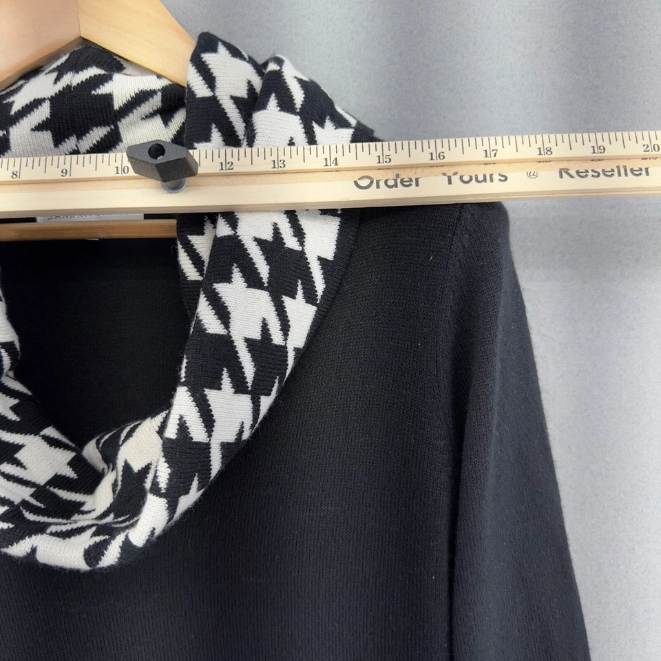 Vestido Suéter Retro Sandra Darren Capucha Cuello Pata de Gallo Bolsillos Negro Talla Grande Foto 3 de 4