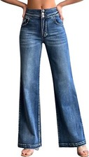 Women's High Waisted Wide Leg Stretch Jeans - Casual Baggy Loose Denim Pants