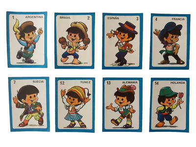1978 World Cup Argentina Mundialito Card Set of 8 Mascots Rare Figurita Gauchito