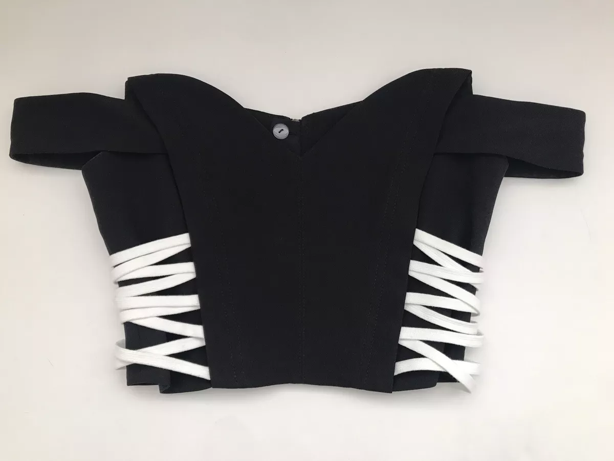 TOPSHOP Black Cropped Zip Back Top White Side Strap Detail Women s Size 4 RARE