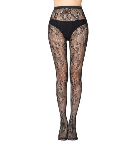 NEW Black Floral Patterned Fishnet 