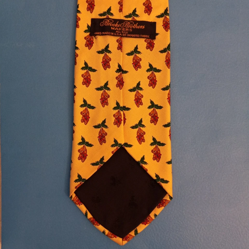 Corbata Brooks Brothers Makers Oso de Peluche Adorno Navidad Corbata de Seda 59"x3.75" Foto 2 de 3
