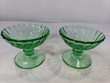 2 Green Depression Glass Footed Salts
