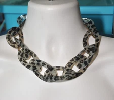 Premier Designs signed chunky  Leopard Boho Necklace Tortoise Jewelry 18" L