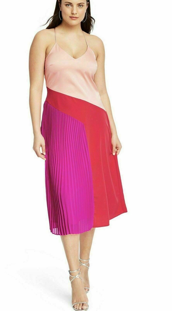 cushnie pink dress CUSHNIE Target Pink Red Pleated Slip Dress Midi Lined Size 2