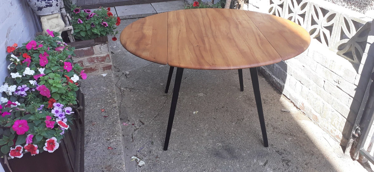 Ercol Drop Leaf Table Natural Elm Wood Top With Black Legs eBay