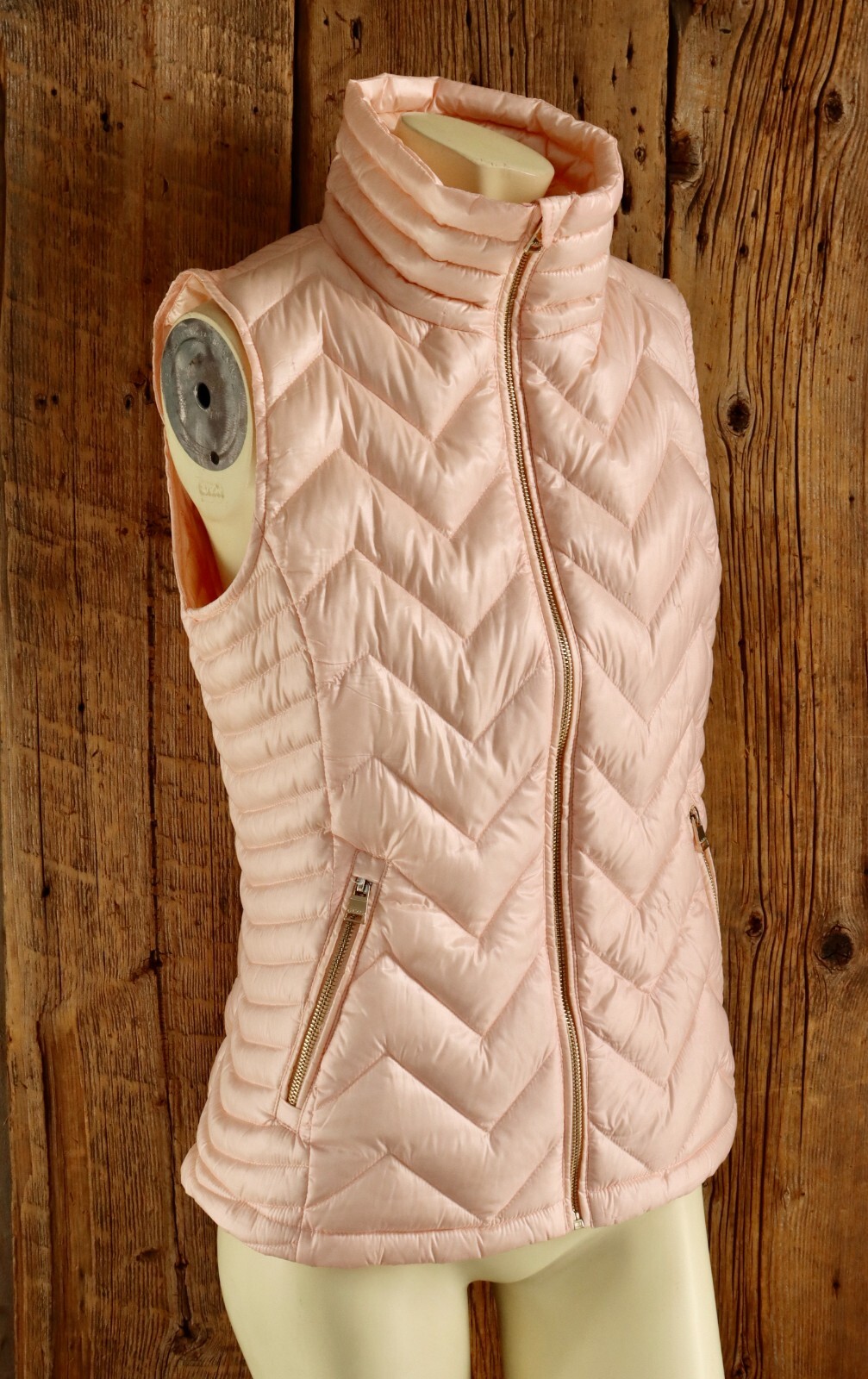 Calvin Klein Shiny Wet Look Pink Down Vest Size Medium Gem