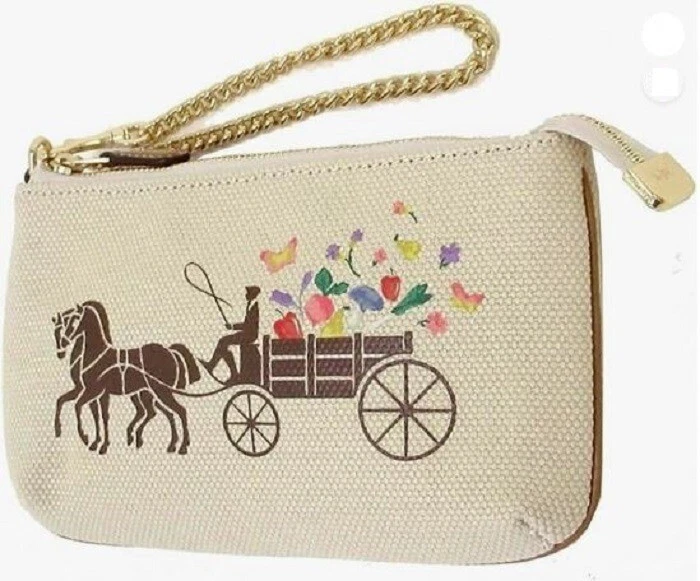 Polso grande Coach Tela Sogno Veggie Cavallo & Carrozza in Naturale C8725 Nuovo con etichette