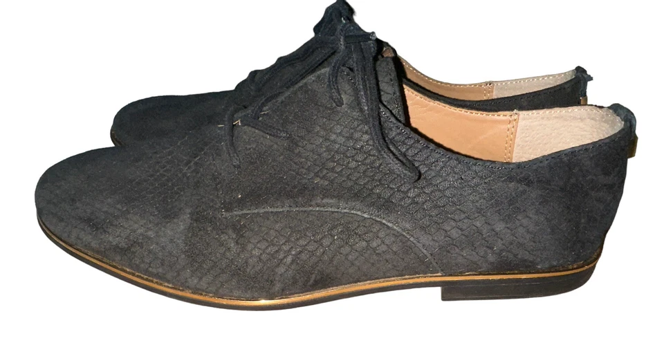 Calvin Klein Women Cory Black Python Embossed Nubuck Oxford Shoes Gold Sz 7 - Image 3 of 4