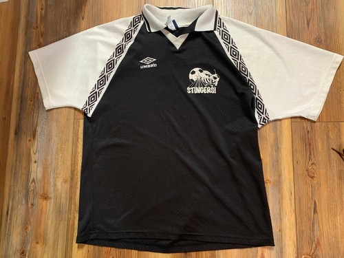 vintage Umbro polo shirt white/black stingers - Size adult Large - Made In USA
