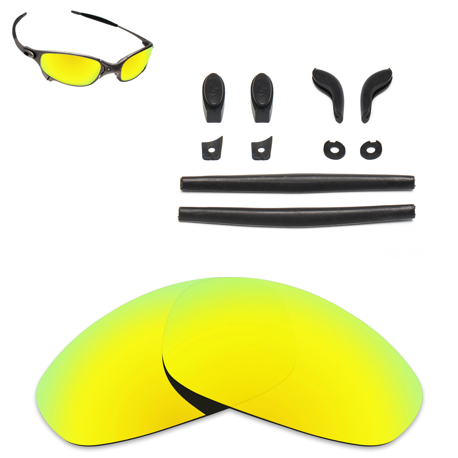 Hawkry Black Rubber Kits & 24K Gold Replacement Lens for-Oakley Juliet