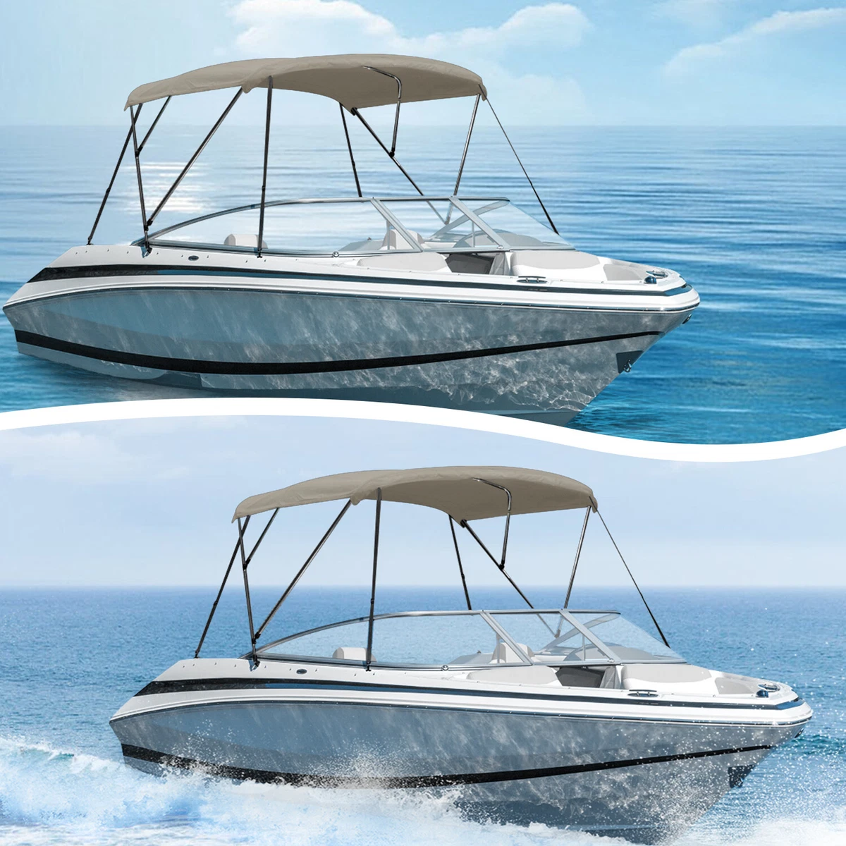 3 Bow 72 Bimini Top Canopy Sun Shade Boat Roof Cover With Boot Canvas Gray