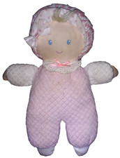 EDEN Stuffed Baby Doll Pink Terrycloth Waffle Pajamas Plush Polka Dot Bow Bonnet