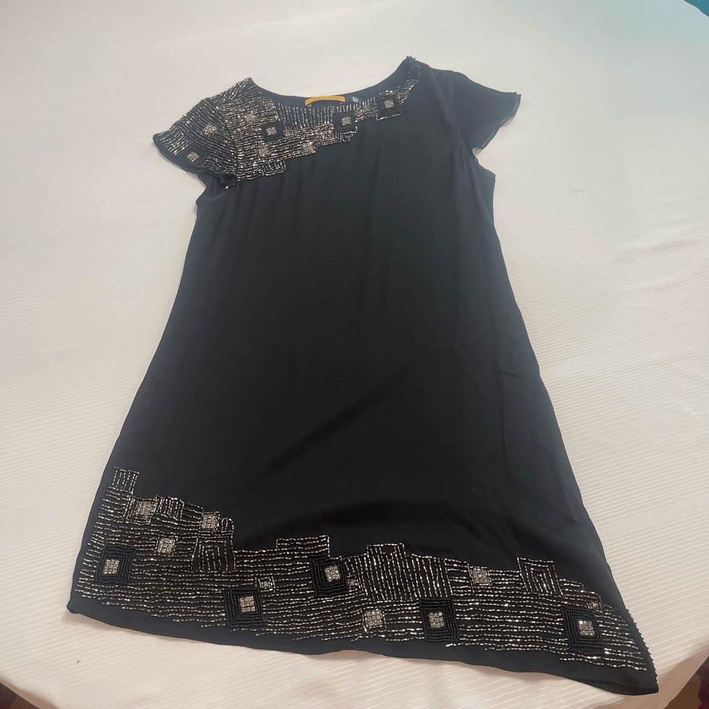 Alice + Olivia Black Beaded Embellished Silk Dress Size Small | eBay