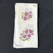 Printed Purple Flower Handkerchief Hankie RN 13962 Cotton Philippines Vtg NOS