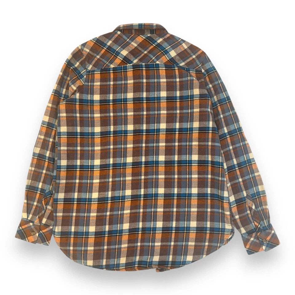 Camisa con botones Volcom de franela a cuadros naranja marrón multicolor para niños talla grande Foto 2 de 4