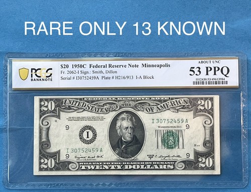1950C $20 MINNEAPOLIS FRN - 13 KNOWN, FR 2062-I PCGS 53 PPQ AU - 第 1/3 張圖片