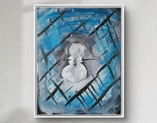 Snowman Winter Fantasy Blue Abstract Acrylic Paint Original Art 11x14 Canvas