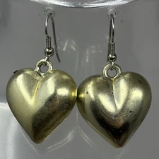 Vintage Plastic Gold Tone Puffy Heart Earrings Vintage Romance Retro 80s Style