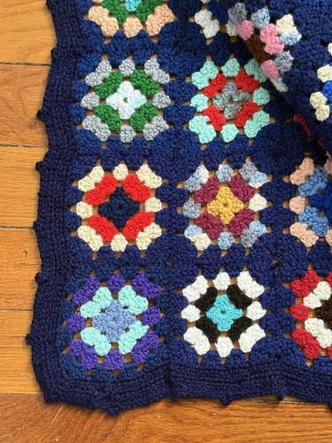 Vintage Colorful 70s Granny Square Afghan Crocheted Handmade 60”x48”Roseanne EUC - Picture 5 of 12