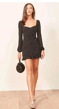 REFORMATION Bradshaw Mini Dress In Selene Black & White Polka Dot 0/2