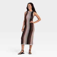 Women Maxi Sweater Dress - Universal Thread Brown Striped L