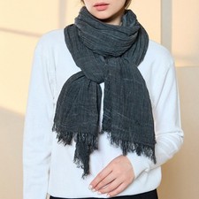 Natural Wrinkle Scarves Unisex Style 100 Cotton Tassel Scarf Soft Long Shawl