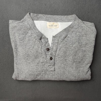 Marine Layer Henley Shirt Mens Large Gray Long Sleeve Pullover Casual Soft Blend