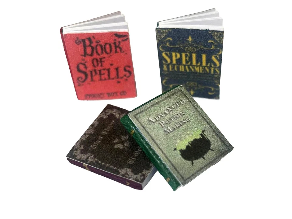 Dolls House 4 Spell Bound Books with Pages Miniature Halloween Accessory 1:12 - Image 1 of 1
