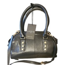 LODIS Genuine Leather Satchel Dome Crossbody Black Braided, Wallet Dust Bag
