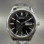 Seiko Watch Men 37mm Black Dial Stainless Steel Daydate Round 7N43-9070 New Batt