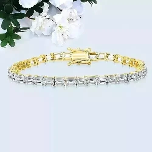 Unisex 9CT Emerald Lab Created Diamond Tennis Bracelet 14K Yellow Gold Plated 7"