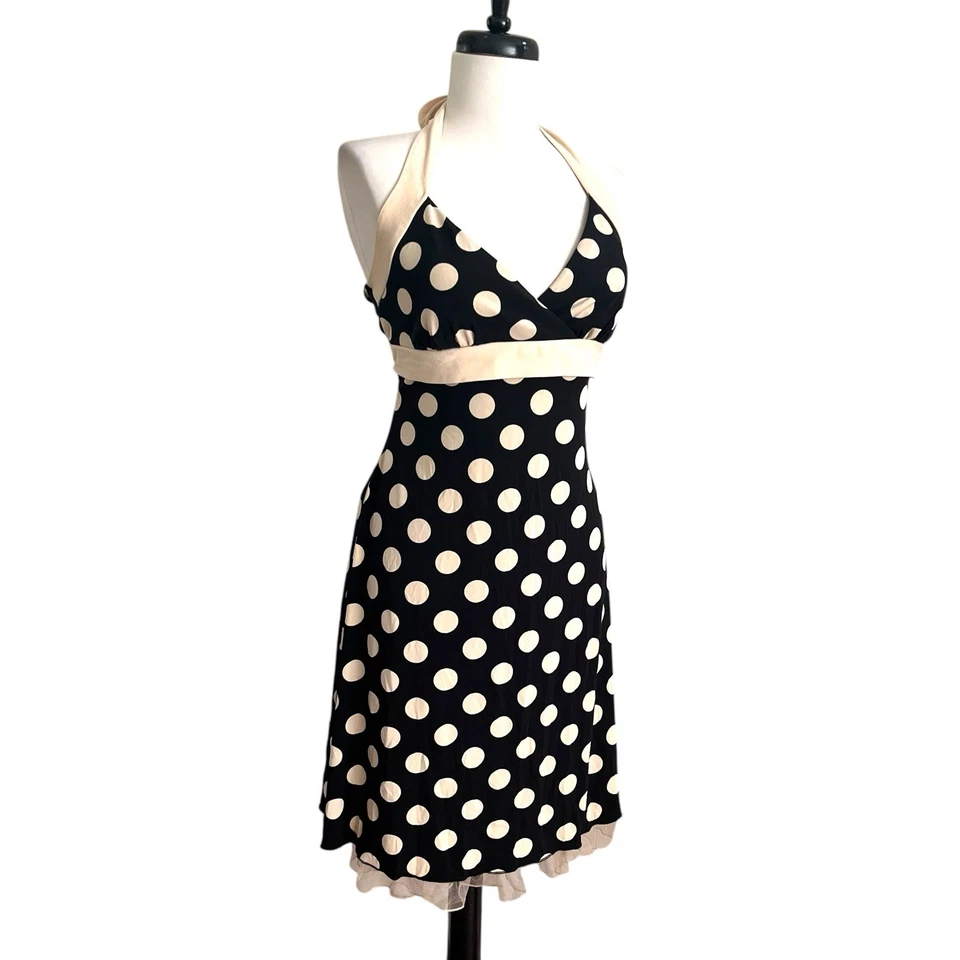 Ruby Rox Y2K Polka Dot Babydoll Halter Dress L Rockabilly Pinup Retro Vtg - Image 2 of 4